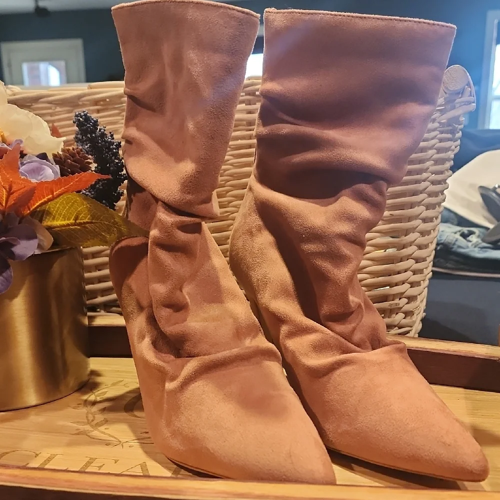 Chic Suede Slouch Boots in Pink - Picture 1 of 7